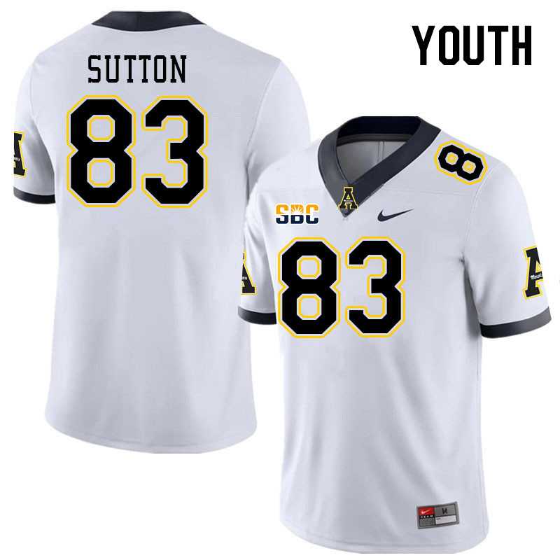 Youth #83 Coen Sutton Appalachian State Mountaineers College Football Jerseys Stitched Sale-White - Click Image to Close